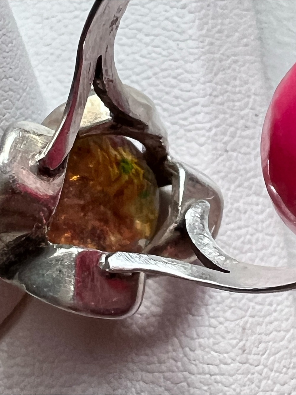 Vintage 925 Sterling Silver Foil Opal Art Glass Modernist Ring Size 7.75 - Picture 8 of 8